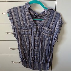 Blue striped top with zipper down the middle